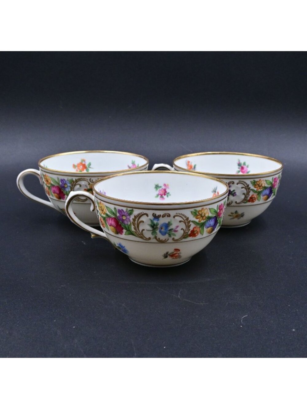 Schumann Bavaria Empress Dresden Flowers Teacups Lot of 3 Vintage